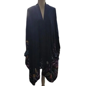 Soma Blue Exotic Floral Border Open Kimono Butterfly Top